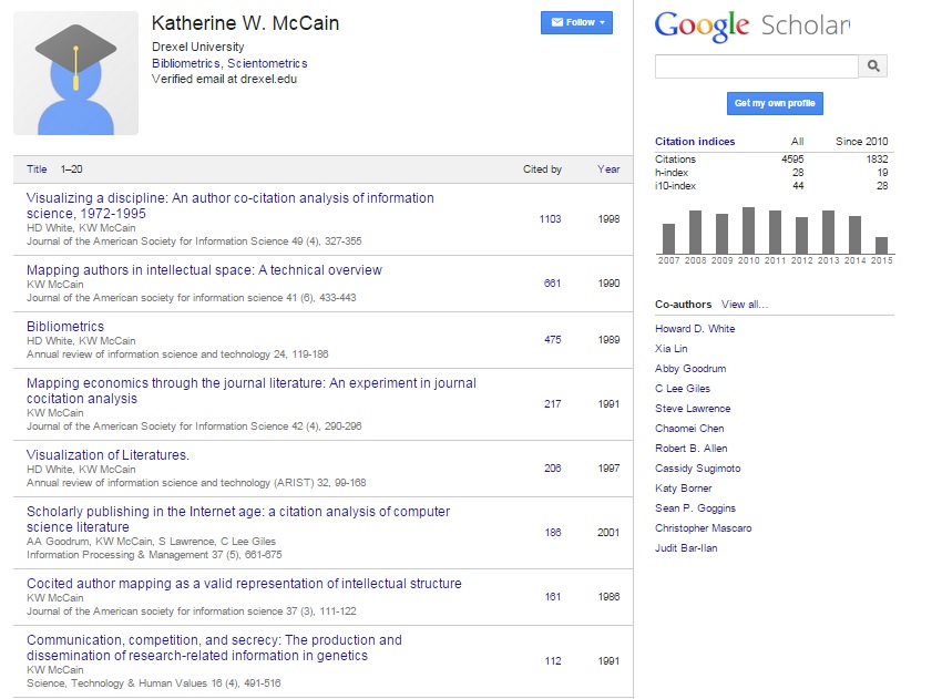 Katherine W. McCain's Google Scholar Citations Profile