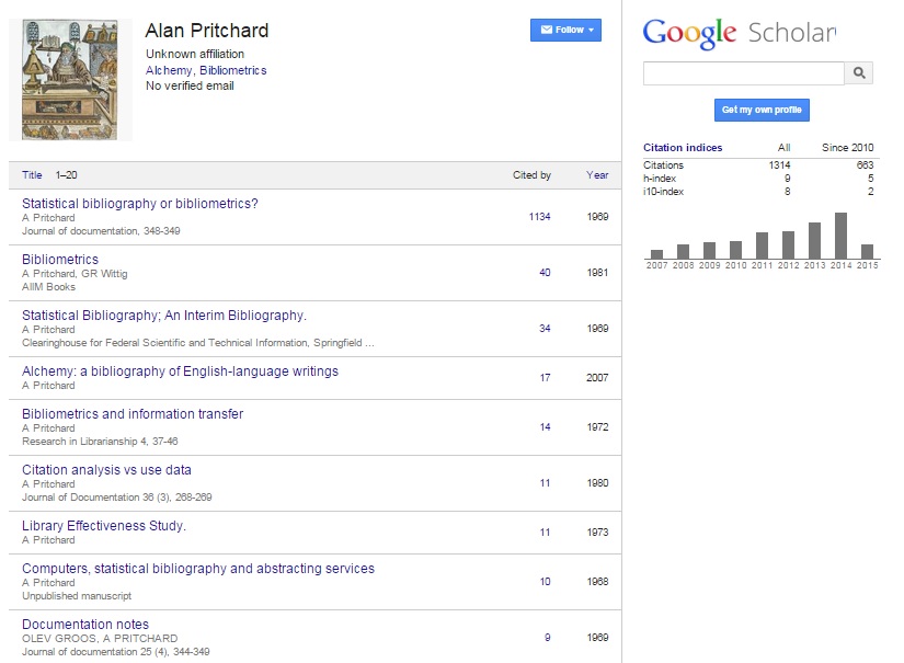 Alan Pritchard  's Google Scholar Citations Profile