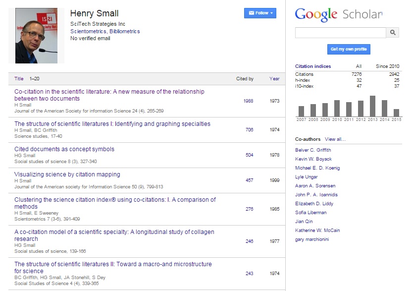 Henry Small's Google Scholar Citations Profile