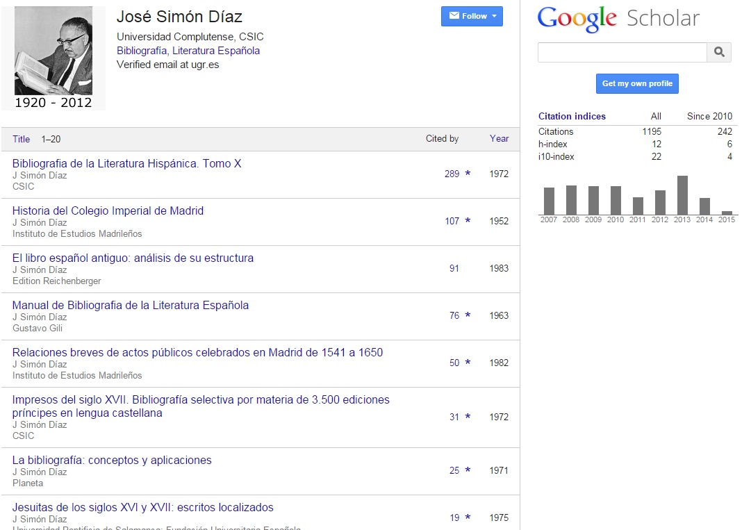 José Simón Díaz's Google Scholar Citations Profile